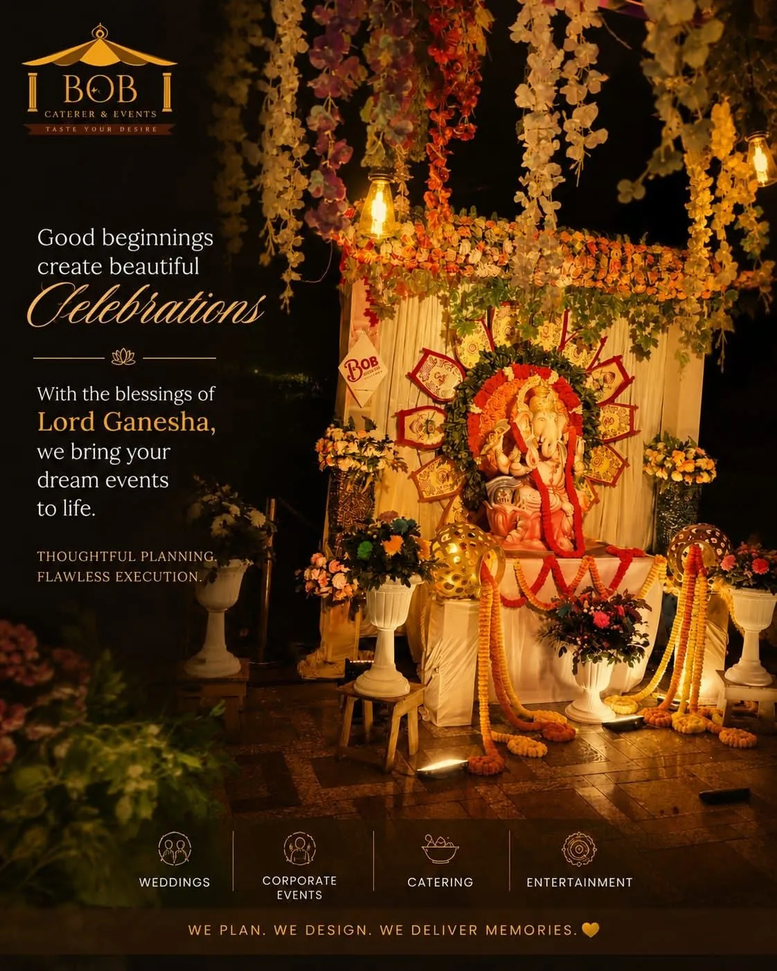 Lord Ganesha Auspicious Spiritual Event Floral Stage Kolkata
