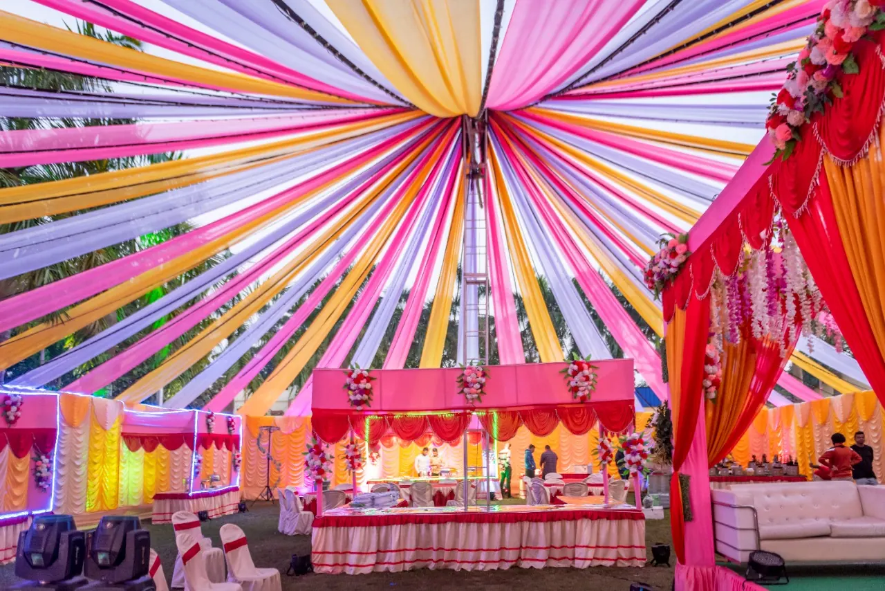 Golden Floral Canopy & Lounge #56 - BoB Caterer & Events Kolkata