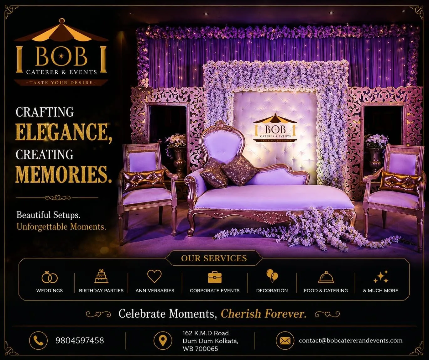 Lavender and Golden Chaise Lounge Wedding Reception Stage Kolkata